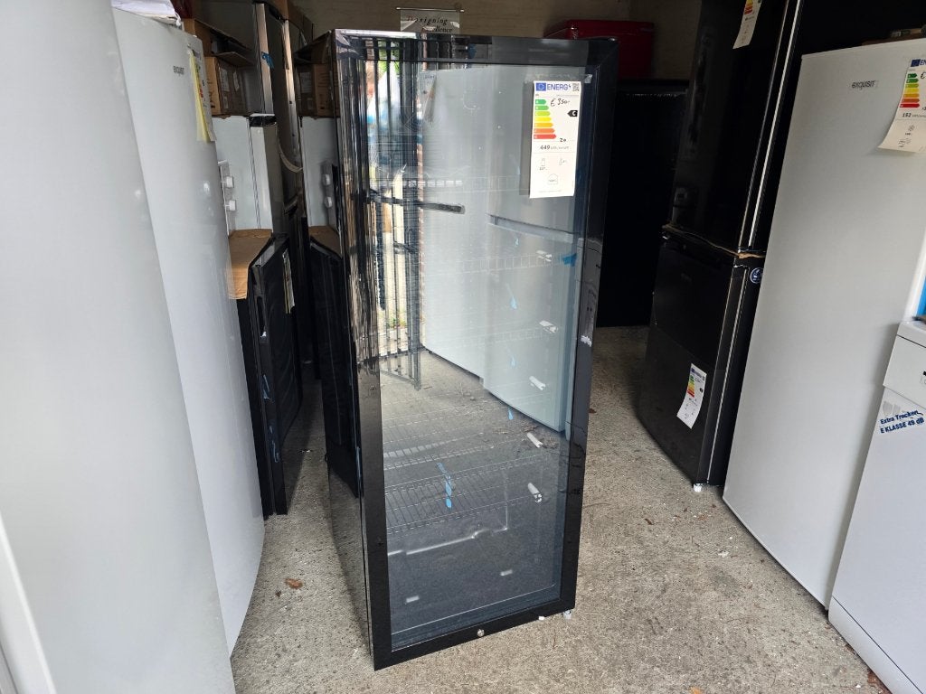 Nieuwe zwarte zuinige glasdeur koeler 237 Ltr 140 x 54 cm, Zonder vriesvak, 200 liter of meer, Nieuw, Ophalen of Verzenden