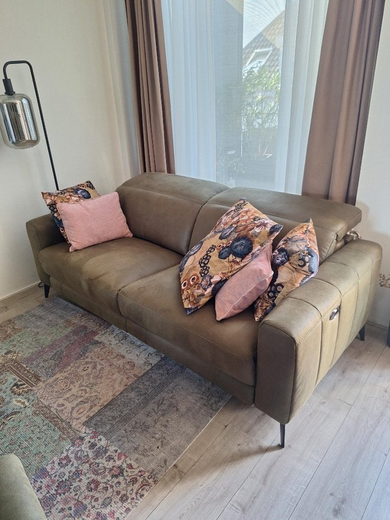 Bank en relaxfauteuil, 2,5 zits, groen, Ophalen, Tweepersoons, Zo goed als nieuw, Rechte bank
