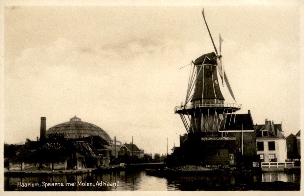 Haarlem Spaarne met molen Adriaan # 632, Verzenden, 1920 tot 1940, Ongelopen, Noord-Holland