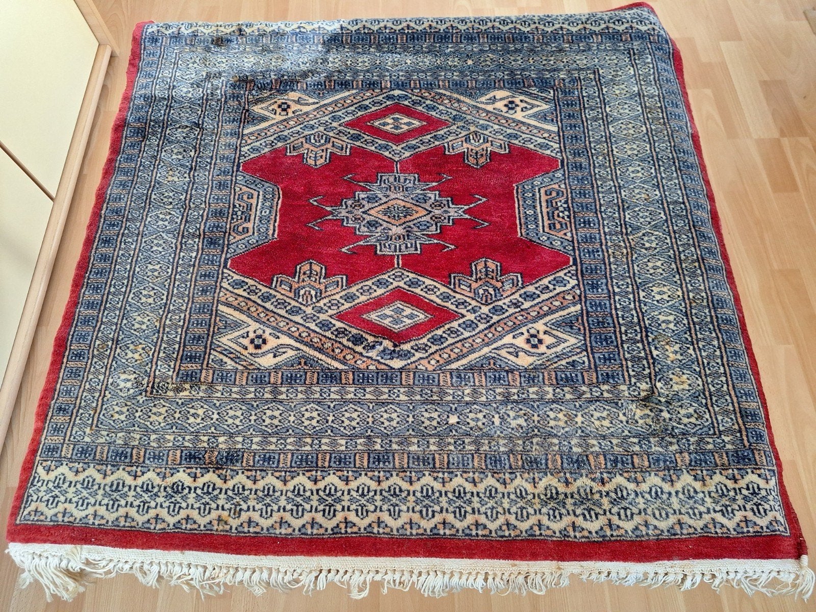 Perzisch tafelkleed 90x86cm - Rood/Bl, Huis en Inrichting, Stoffering | Tapijten en Kleden, Gebruikt, 50 tot 100 cm, Blauw, Perzisch, Traditioneel