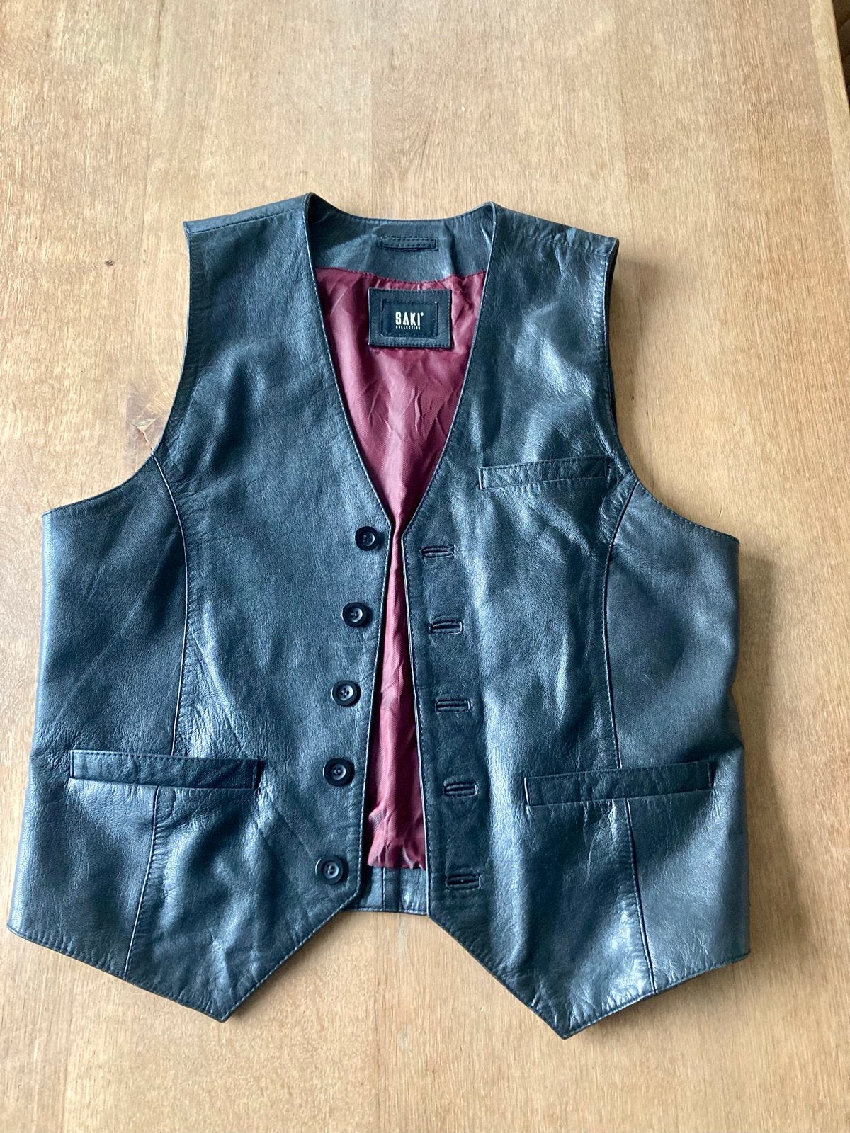 Vintage heren Gilet - Zwart “Saki Zweden” motor of western, Ophalen of Verzenden, Zo goed als nieuw