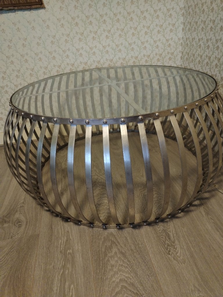 Glazen salontafel, Huis en Inrichting, Ophalen, Gebruikt, 100 tot 150 cm, Rond