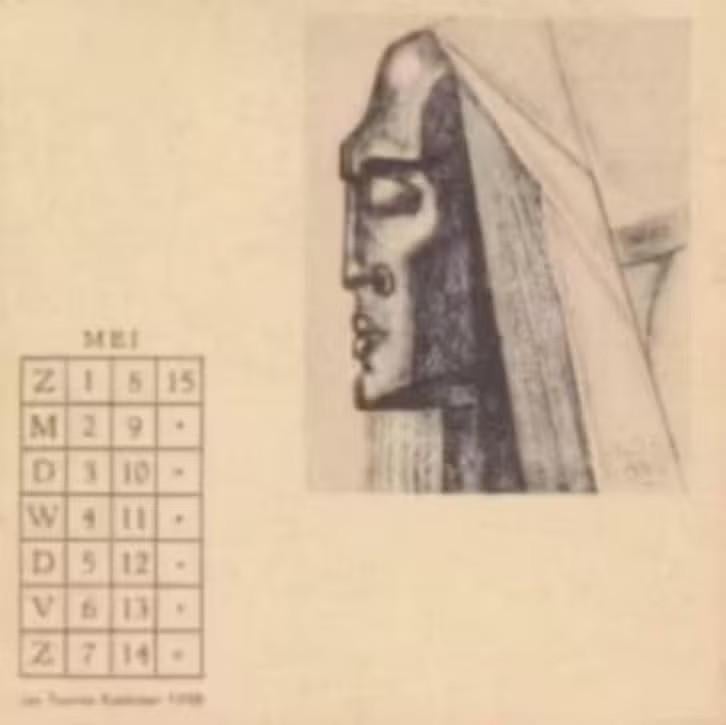 Jan Toorop Kalenderblaadje Mei 1938 (1), Ophalen of Verzenden, Zo goed als nieuw