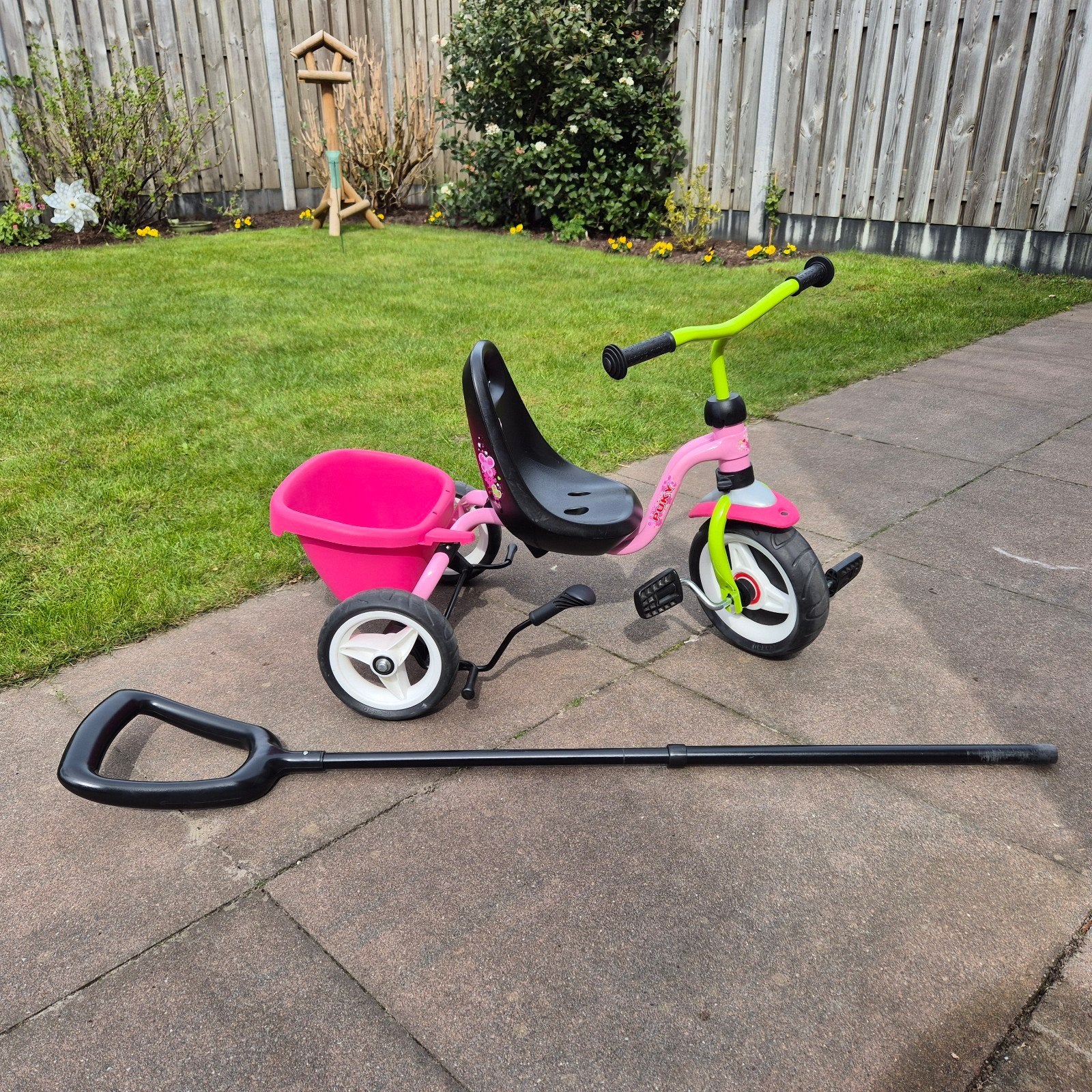 Puky Ceety driewieler roze/groen met duwstang en kiepbak, Ophalen, Terugtraprem, Puky, Minder dan 16 inch
