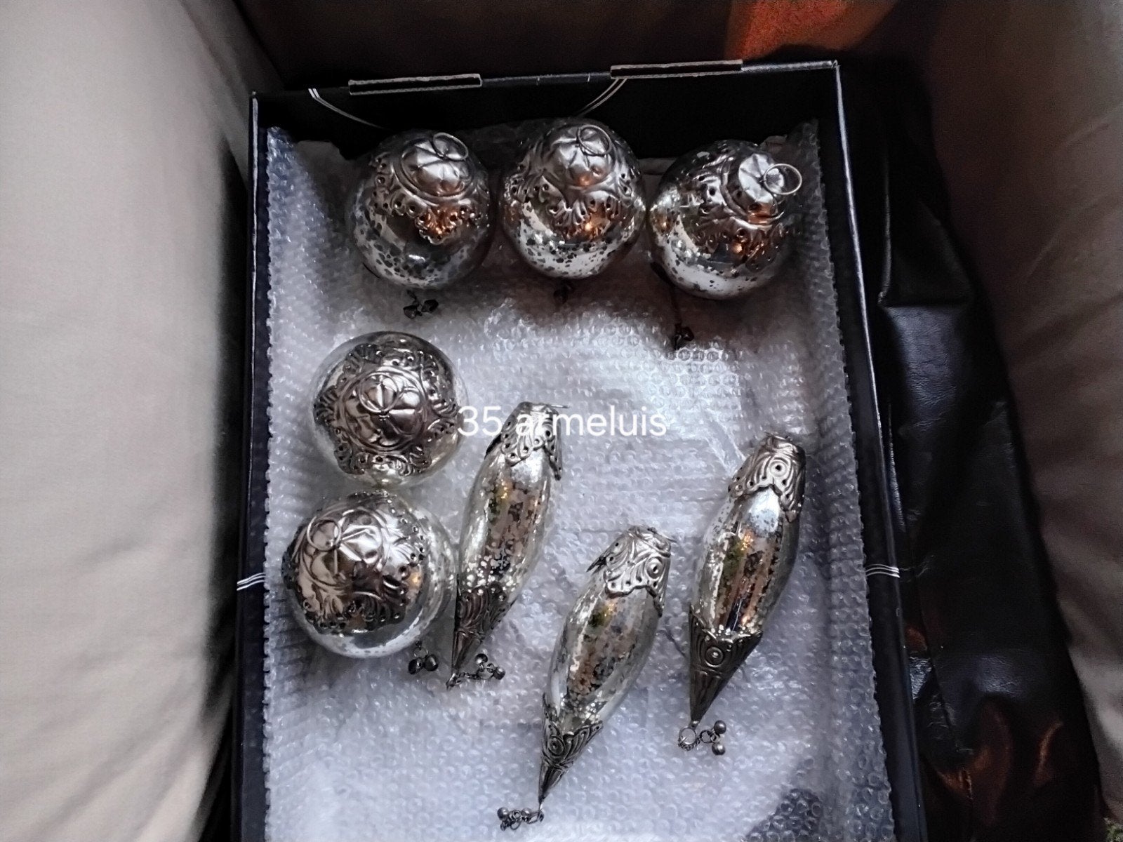 35 Prachtige armeluis zilverkleurige kerstballen ornamenten, Ophalen