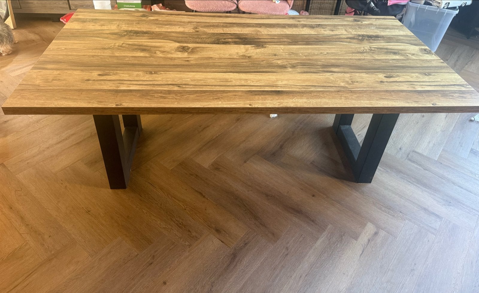 Robuuste eettafel 200x150 cm met houten U-poten, Ophalen, Gebruikt, 150 tot 200 cm, 200 cm of meer