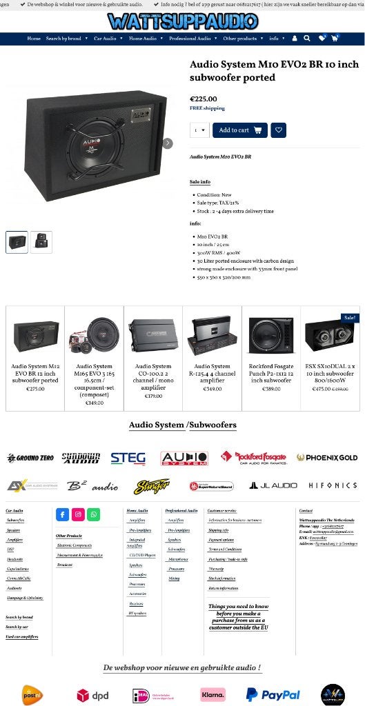 Audio System M10 EVO2 BR 10 inch subwoofer Gepoort, Auto diversen, Autospeakers, Info@optimount.nl, Nieuw, Ophalen of Verzenden