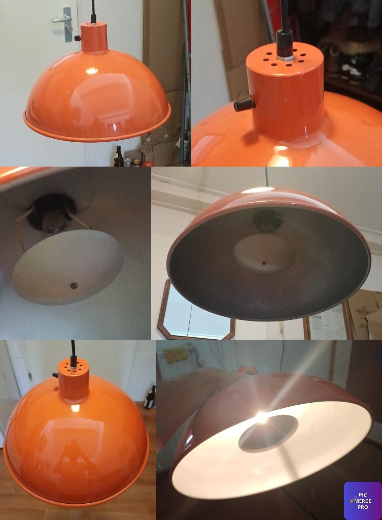 Vintage Bunker oranje hanglamp Jo Hammerbrog, Gebruikt, Ophalen of Verzenden, Minder dan 50 cm, Overige materialen