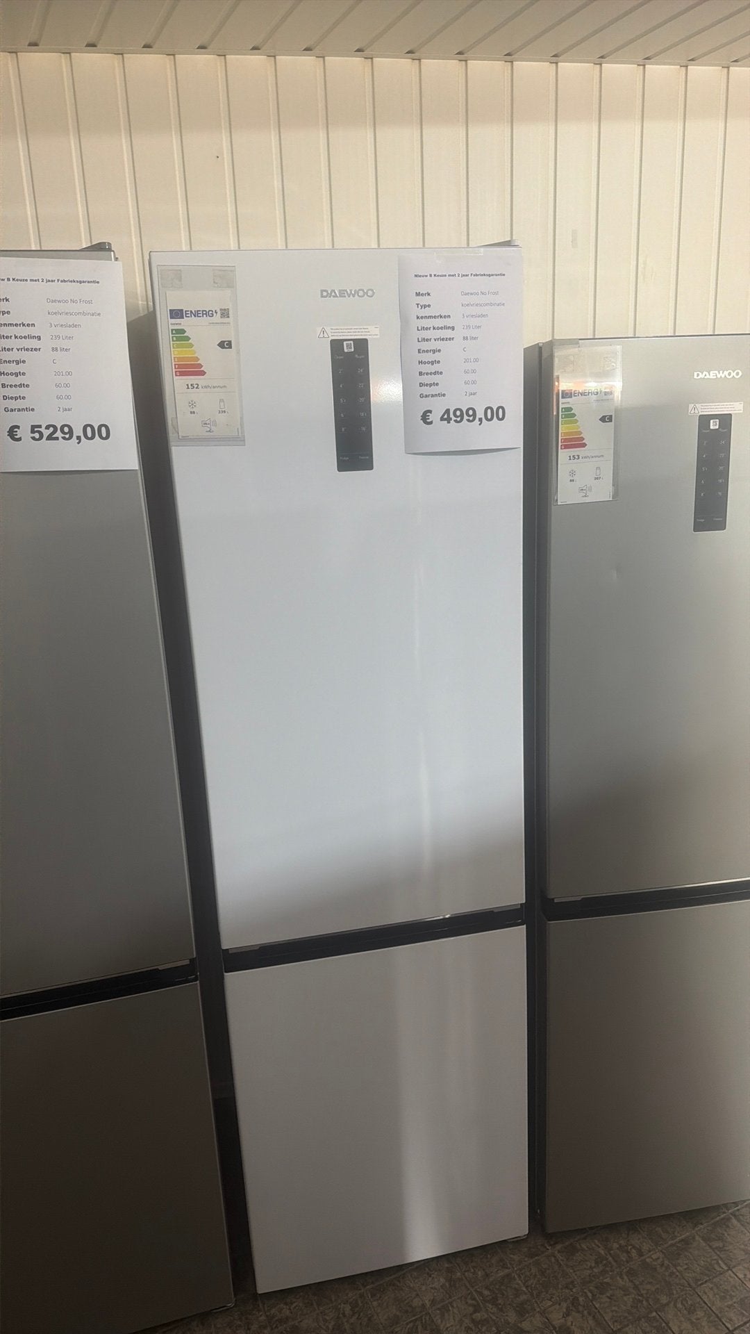 Daewoo koelvriescombinatie nieuwe 2 meter hoog wit, Ophalen, 200 liter of meer, Met aparte vriezer, Nieuw