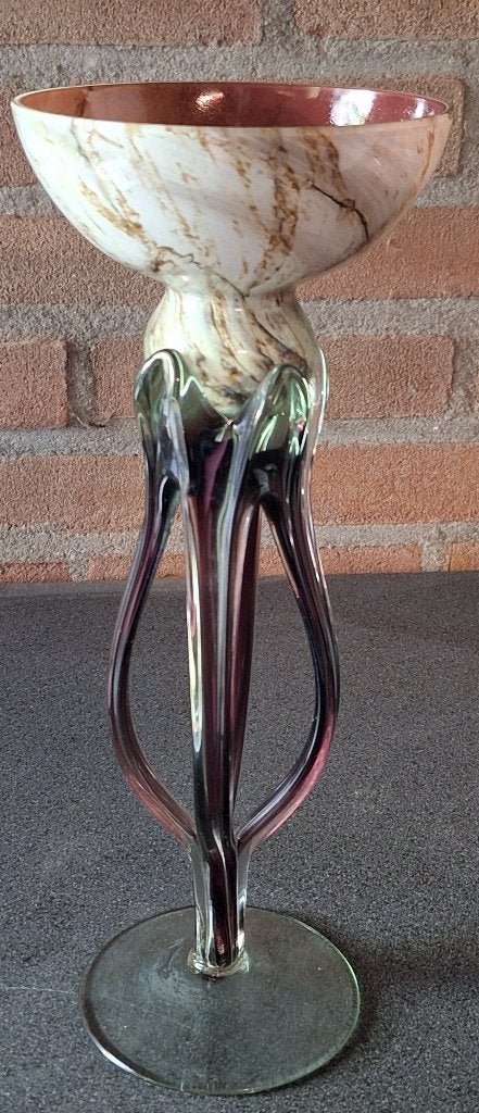 Glazen kunstglas octopus of jelly fish (Jozefina Krosno), 30 cm, Ophalen of Verzenden, Handgemaakt, Bruin