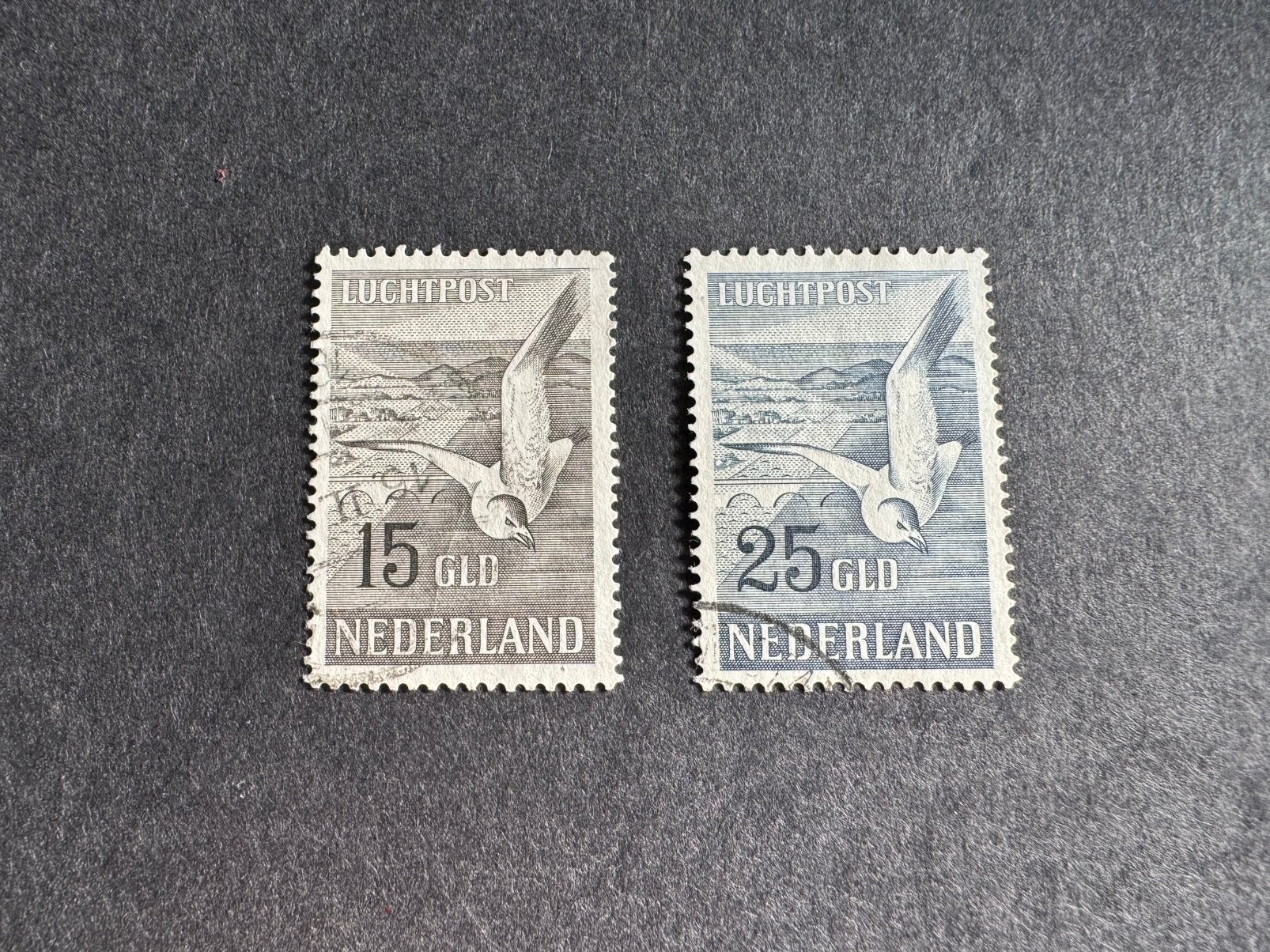 1951 Luchtpostzegels Zeemeeuwen NVPH nr LP12-13 gestempeld, Postzegels en Munten, Postzegels | Nederland, Verzenden, Na 1940, Gestempeld