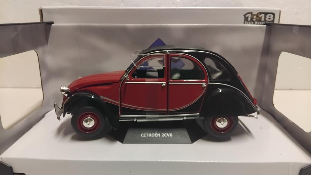 Citroen 2CV 6 Charleston rood/zwart Solido 1:18 KRD, Ophalen of Verzenden, Zo goed als nieuw, Auto, Solido