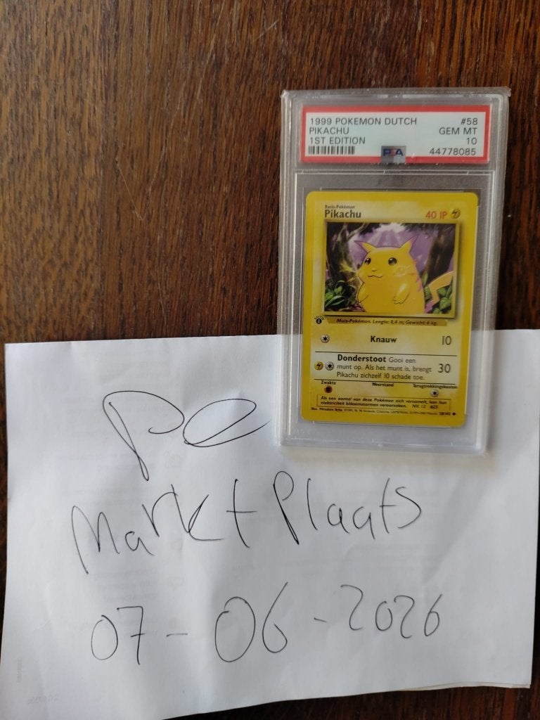 Pikachu [1st Edition] #58 Pokemon Dutch Base Set PSA 10, Ophalen of Verzenden, Nieuw, Losse kaart, Foil