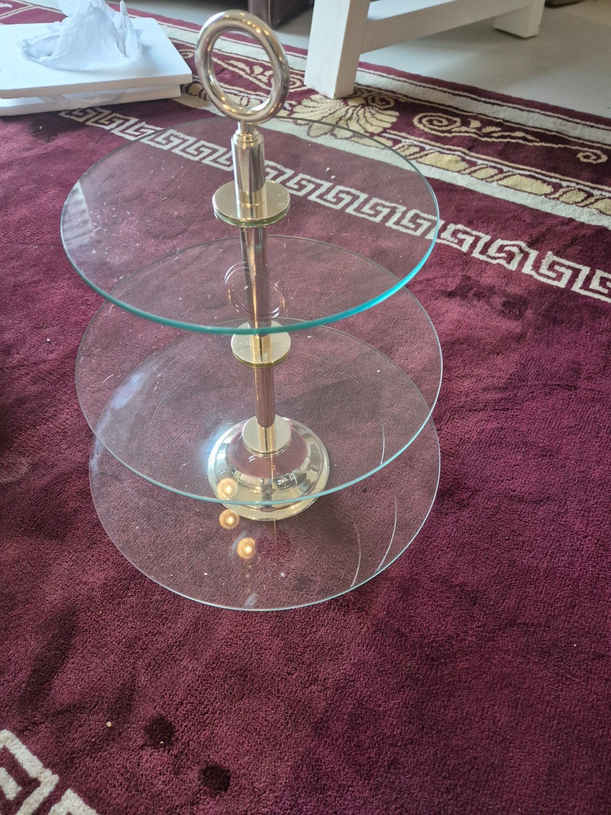 Glazen etagere met gouden accenten, Ophalen, Zo goed als nieuw, Goud, Glas