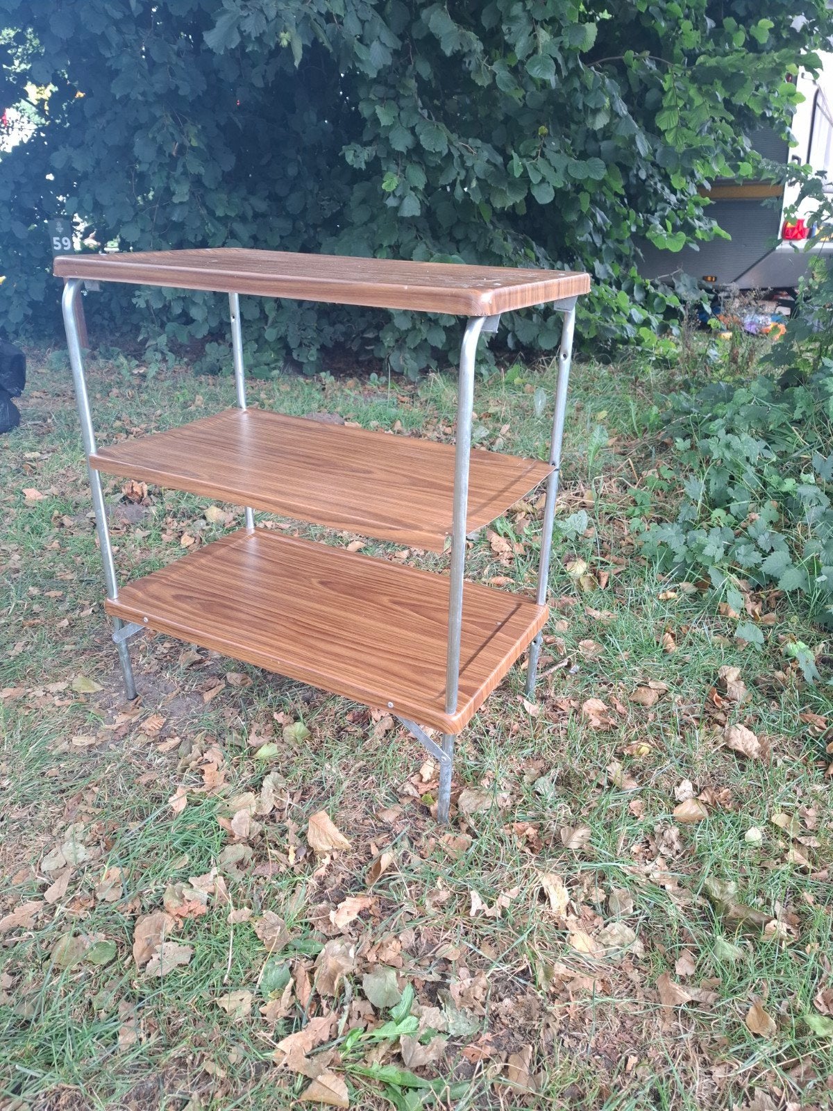 Vintage aluminium opvouwbare campingtafel met 3 planken, Caravans en Kamperen, Ophalen of Verzenden, Gebruikt