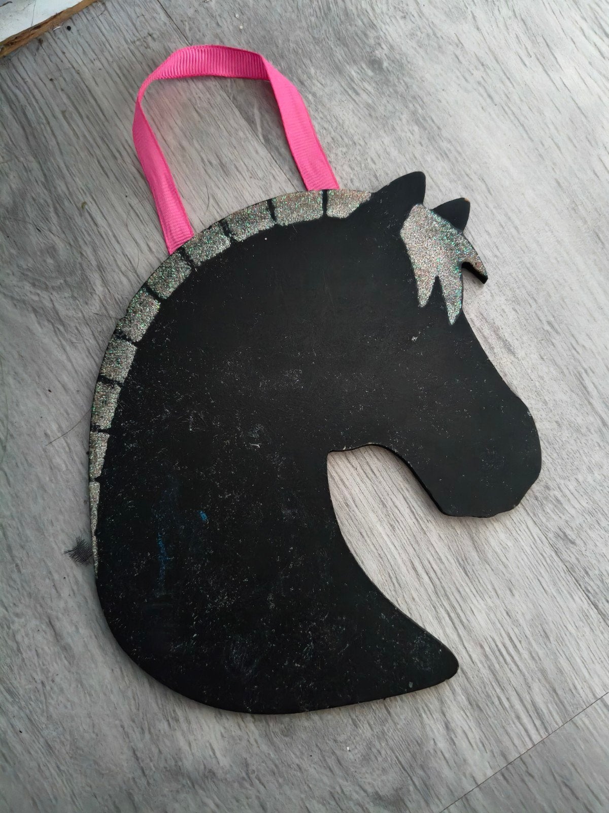 Zwart paardenhoofd decoratie met glitter manen, Ophalen of Verzenden, Gebruikt
