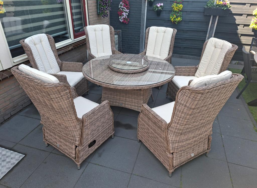 Z.G.A.N grote verstelbare tuinset/diningset nwprijs €2995,-, Ophalen, 6 zitplaatsen, Zo goed als nieuw, Wicker