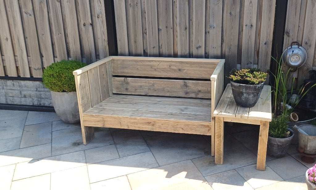 Loungebank tuinbank 120cm sofa buiten stoel 2 persoons hout, Tuin en Terras, Nieuw, Loungeset, Bank, Hout