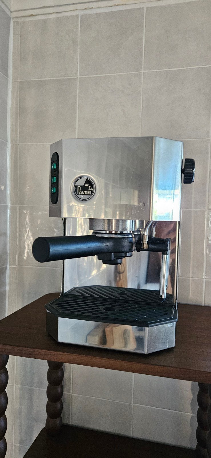 La Pavoni Espresso Machine - RVS, Stoompijpje, Gebruikt, Espresso apparaat, Gemalen koffie