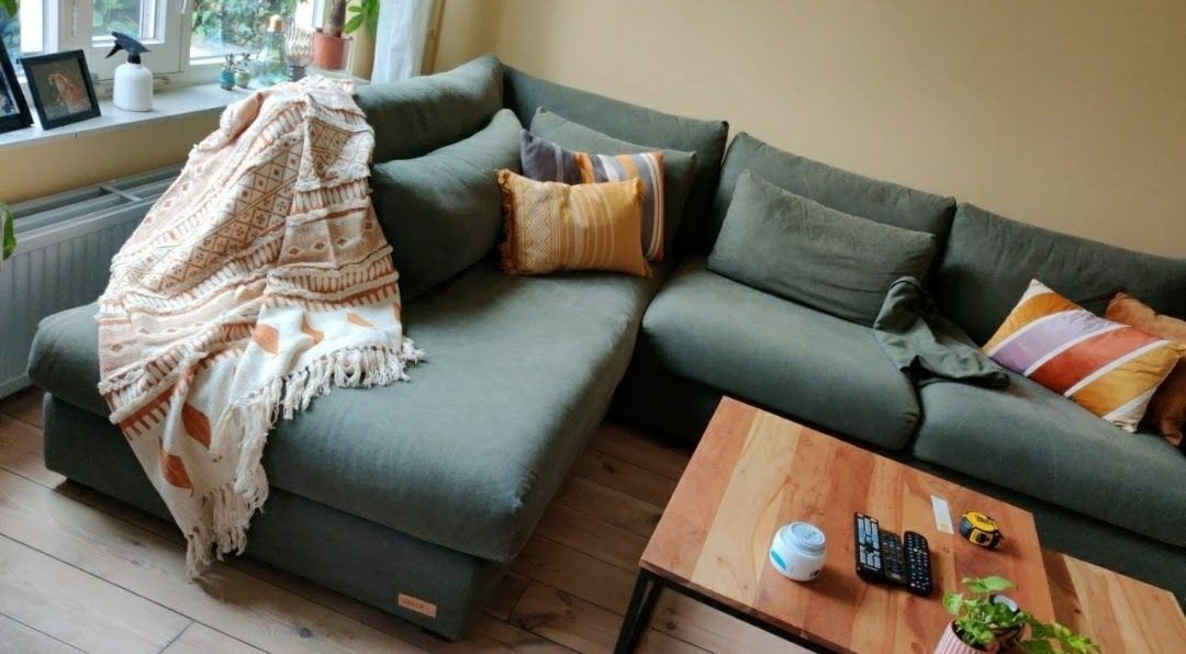 GRATIS: groene canvas UMIX hoekbank, Ophalen, 250 tot 300 cm, Gebruikt, Hoekbank