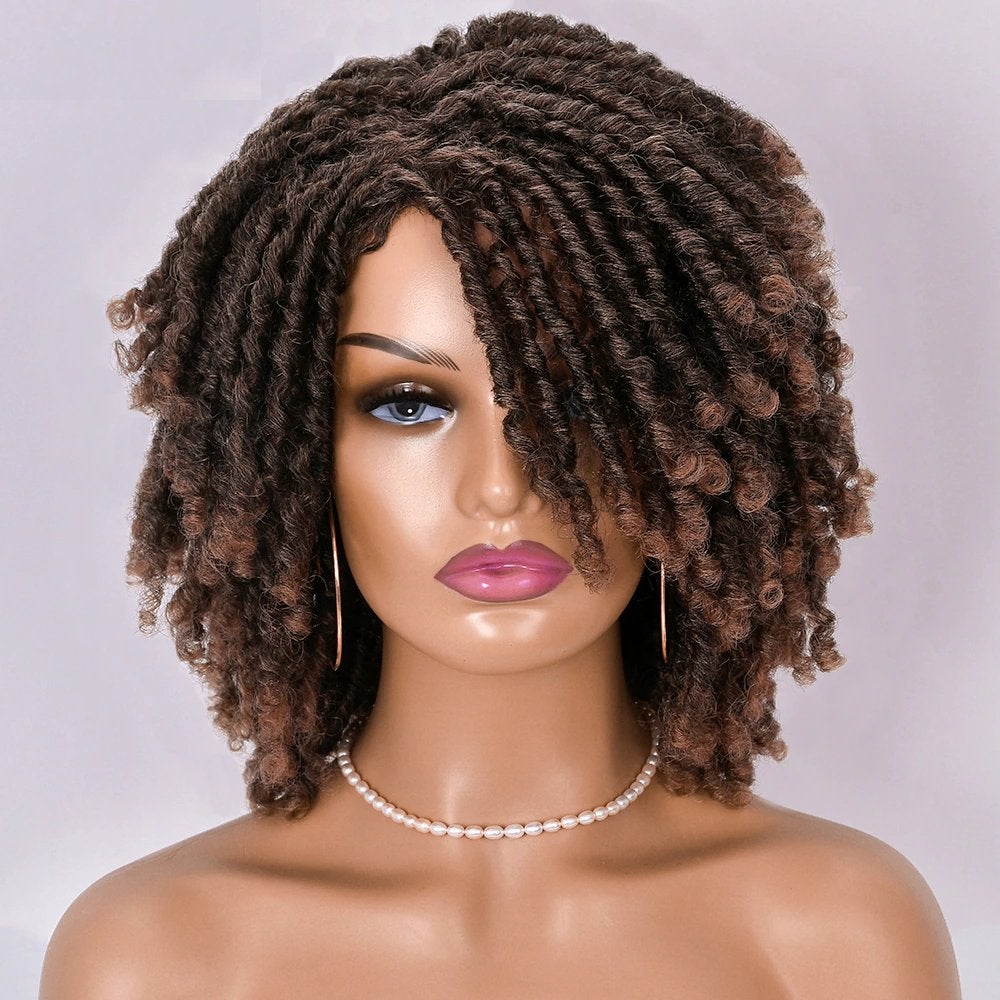 Bruine Korte Pruik Met Dreadlocks Krullen Bruin Haar Dames, Verzenden, Nieuw, Pruik of Haarverlenging