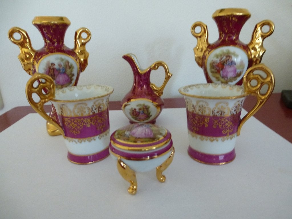 Limoges porselein - miniatuur set van 8, Antiek en Kunst, Verzenden