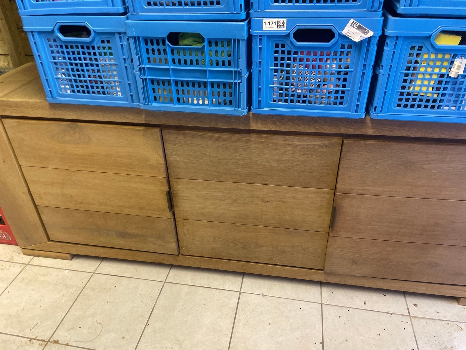 Massief eiken dressoir met deuren en lades, Huis en Inrichting, Kasten | Dressoirs, Ophalen, Gebruikt, 150 tot 200 cm, Eikenhout