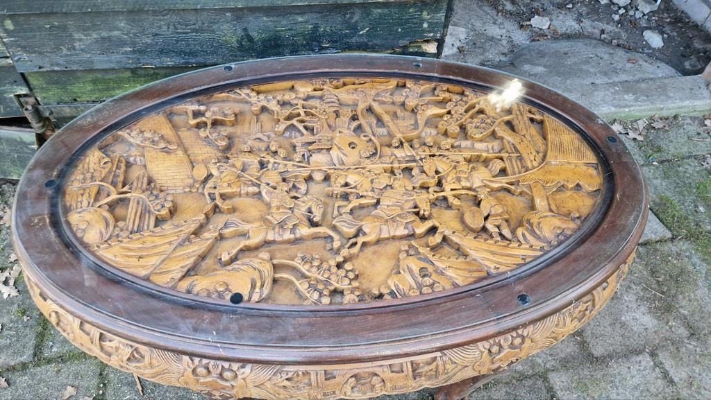 Chinese salon tafel glazen blad, Antiek en Kunst, Antiek | Meubels | Tafels, Ophalen