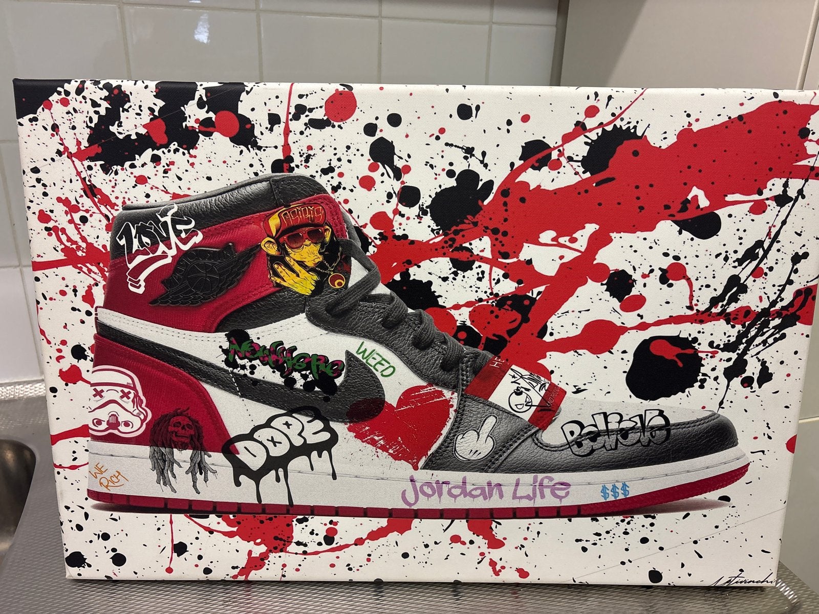 Canvas doek Nike Jordan - Uniek kunstwerk, Overig onderwerp, Ophalen of Verzenden, Print, Op houten frame
