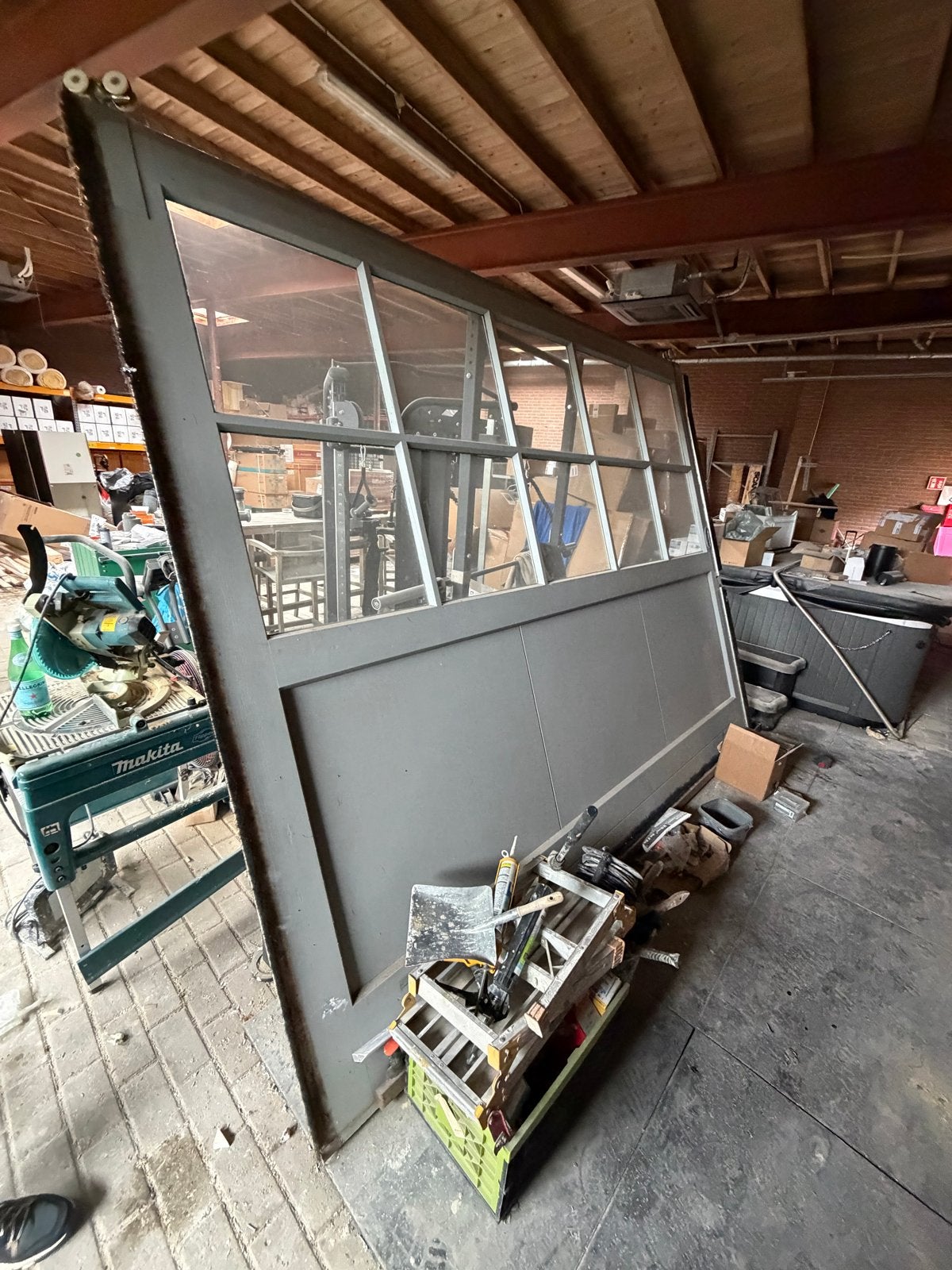 Grote glazen schuifdeur met houten frame 325x250, Gebruikt, Binnendeur, Ophalen of Verzenden, Schuifdeur