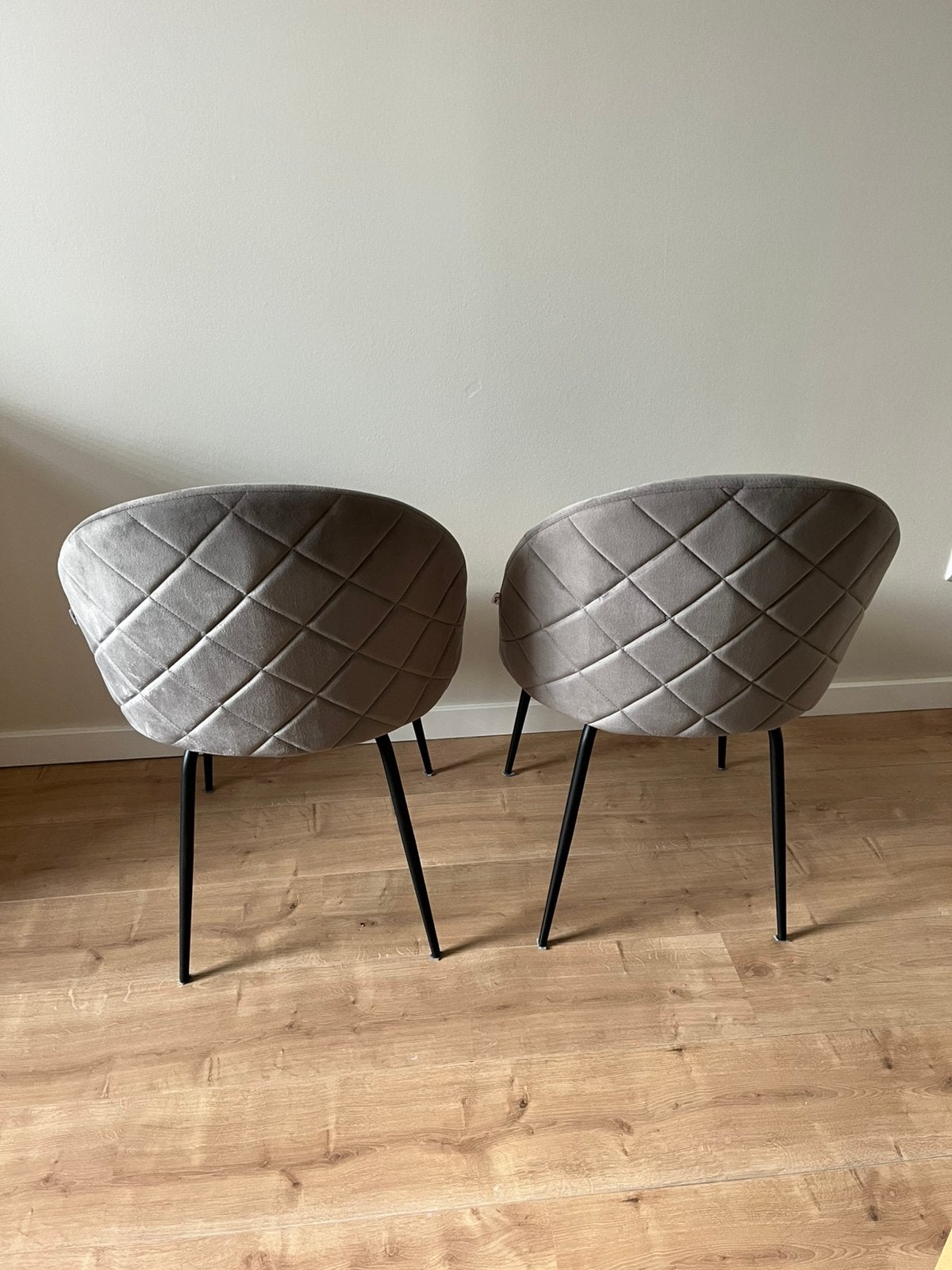 Eetkamerstoelen grijs velvet - 4 stuks, Ophalen, Gebruikt, Vier, Metaal