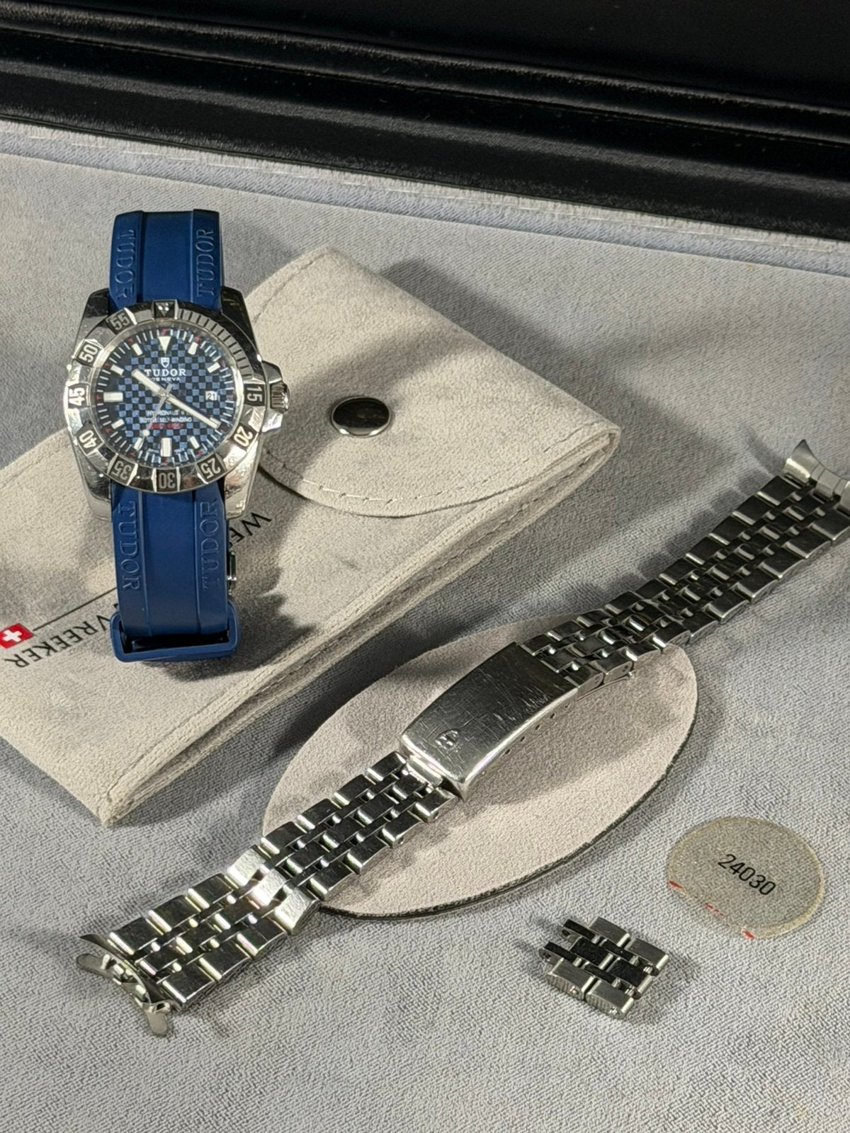 Vintage Tudor Hydronaut 2 automatic Ref. 24030 blue racing!, Overige merken, Staal, Gebruikt, Staal