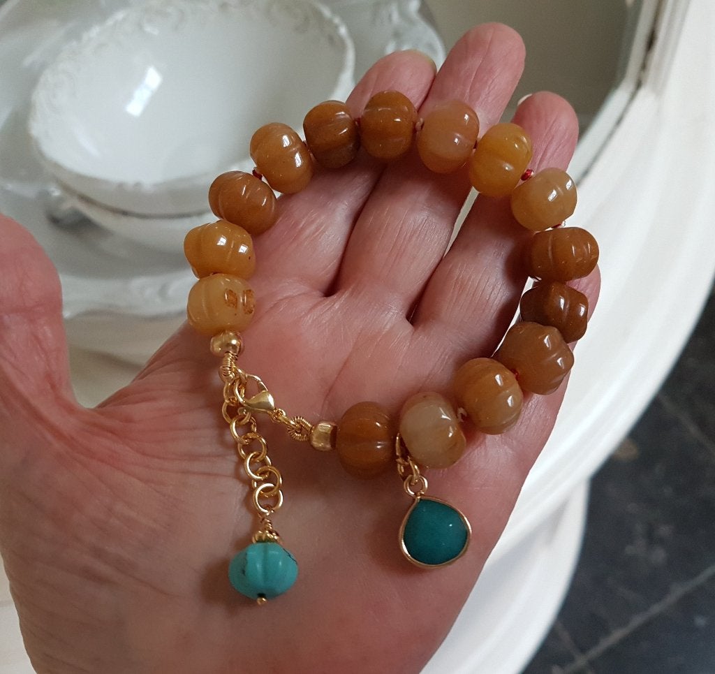 Topaas Armband Handgeknoopt van Kralen 18K verguld, Overige materialen, Met bedels of kralen, Verzenden, Nieuw