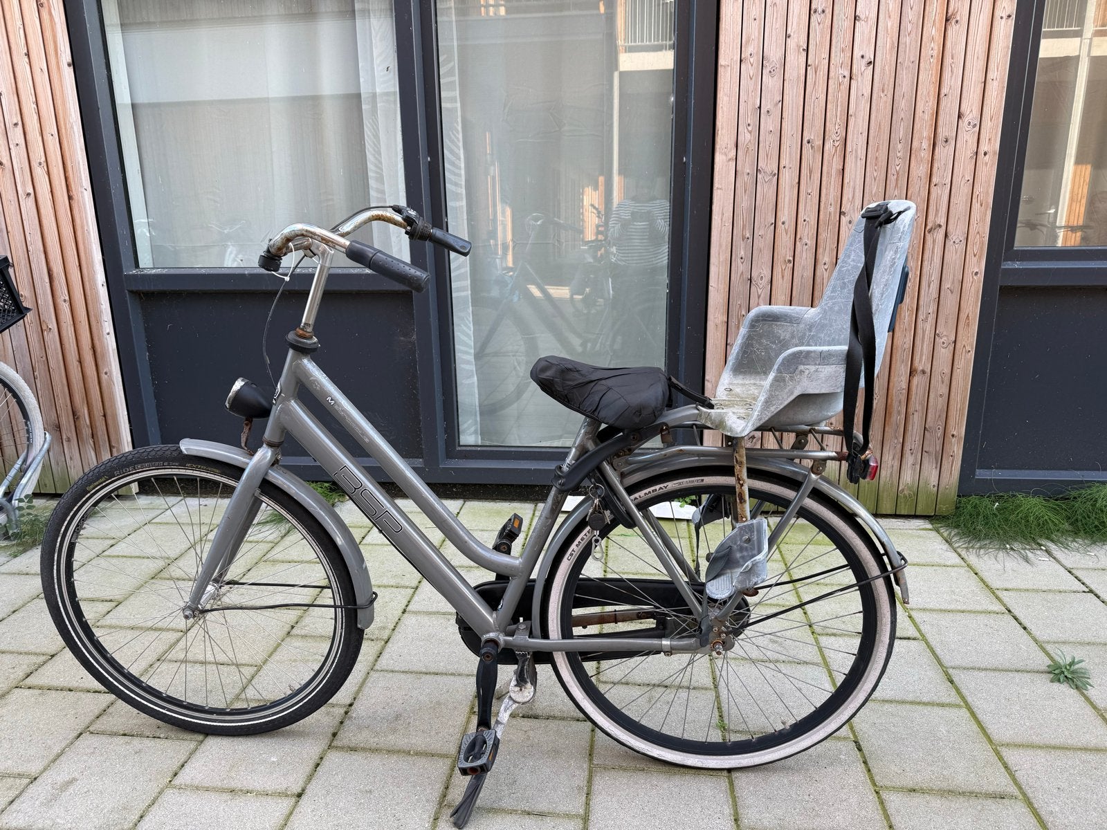 BSP Damesfiets met kinderzitje - Grijs, Overige merken, Terugtraprem, Ophalen of Verzenden, 53 tot 56 cm