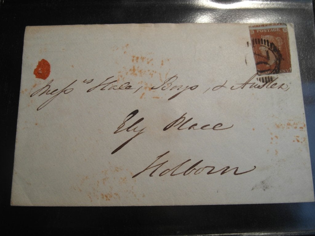 engeland penny red op brief 1843 met lakstempel, Ophalen