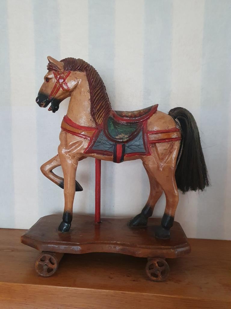 Antiek houten speelgoedpaard op wieltjes, Antiek en Kunst, Antiek | Speelgoed, Ophalen of Verzenden