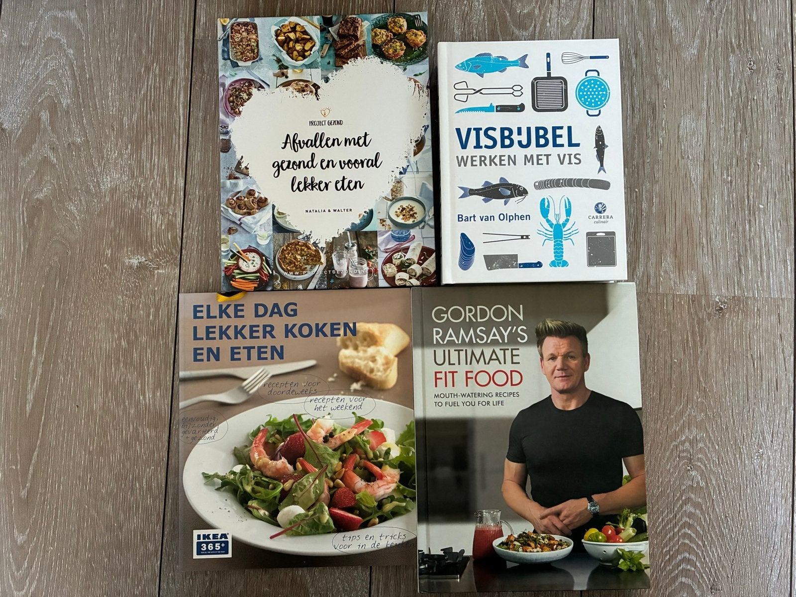 Kookboeken set: Gezond, Vis, Dagelijks & Gordon Ramsay, Ophalen, Hoofdgerechten, Zo goed als nieuw, Gezond koken