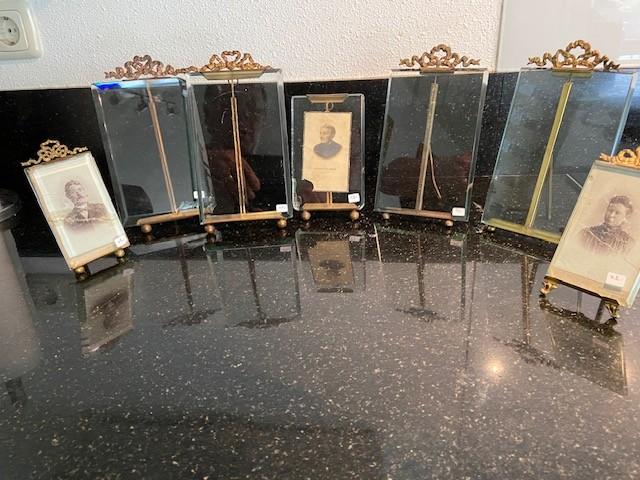 antieke Frans bronzen fotohouders facet geslepen dik glas, Ophalen of Verzenden