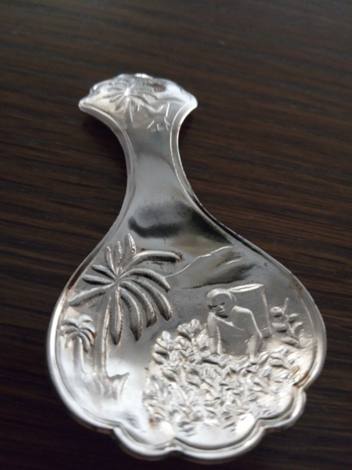 Antieke Verzilverde Theeschep met Tropisch Tafereel !!!, Antiek en Kunst, Ophalen of Verzenden
