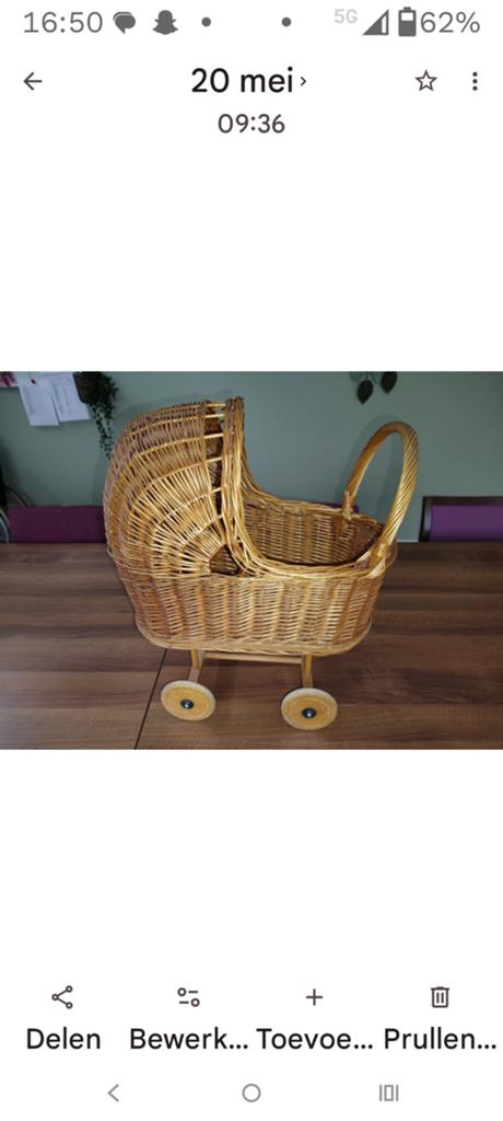 Vintage rieten speelgoed wandelwagentje, Ophalen, Zo goed als nieuw