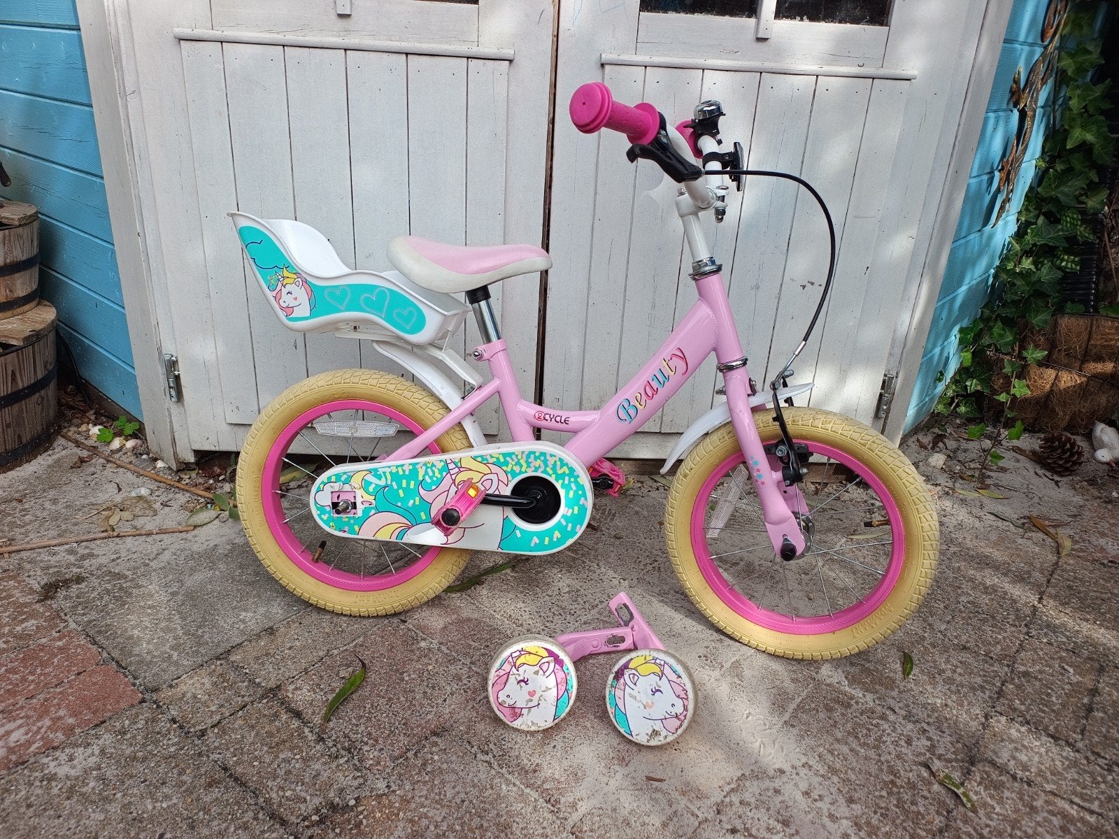Roze meisjesfiets 14 inch met zijwielen, Fietsen en Brommers, Ophalen, Terugtraprem, 14 inch of minder, Beauty Cycle