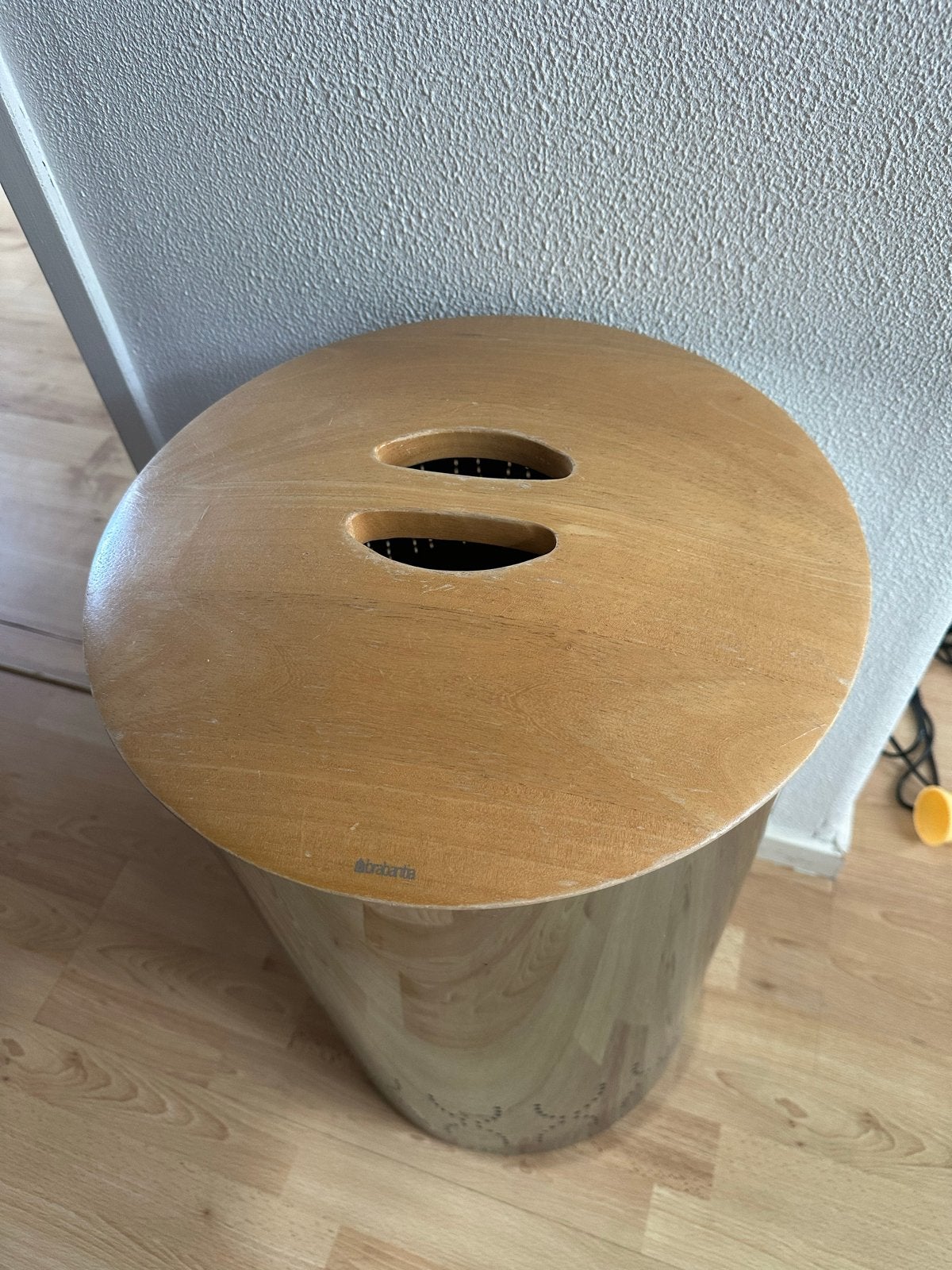 Brabantia wasmand met houten deksel, Ophalen, Gebruikt, Zilver, Metaal