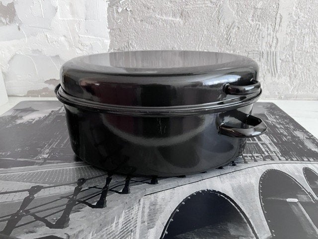 braadslede emaille zwart, Ophalen, Gebruikt, Braadpan, Met handvatten