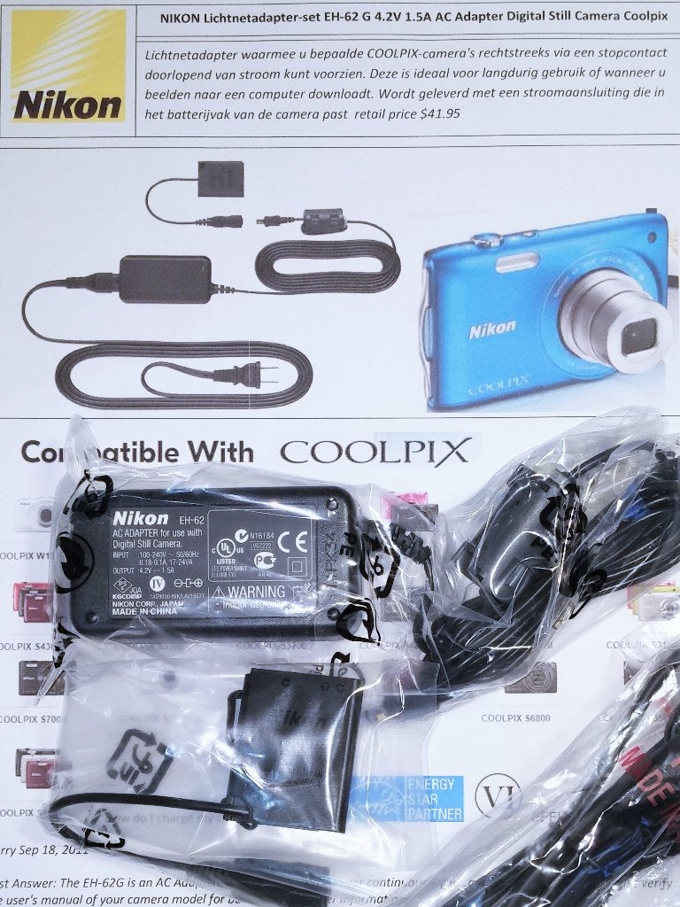 NIKON EH-62 Coolpix EH-62G Adapter lader 4.2V 1.5A 6.3W