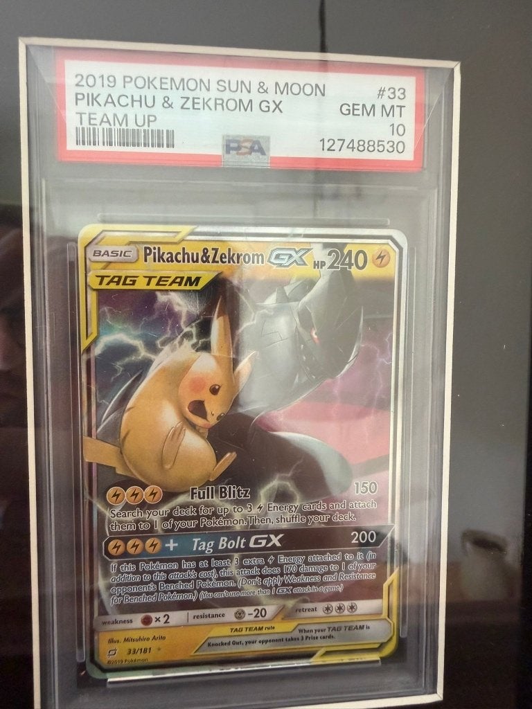Pikachu & Zekrom GX Sun & Moon 33/181 PSA 10 vanaf 1100 bod, Ophalen, Nieuw, Losse kaart, Foil