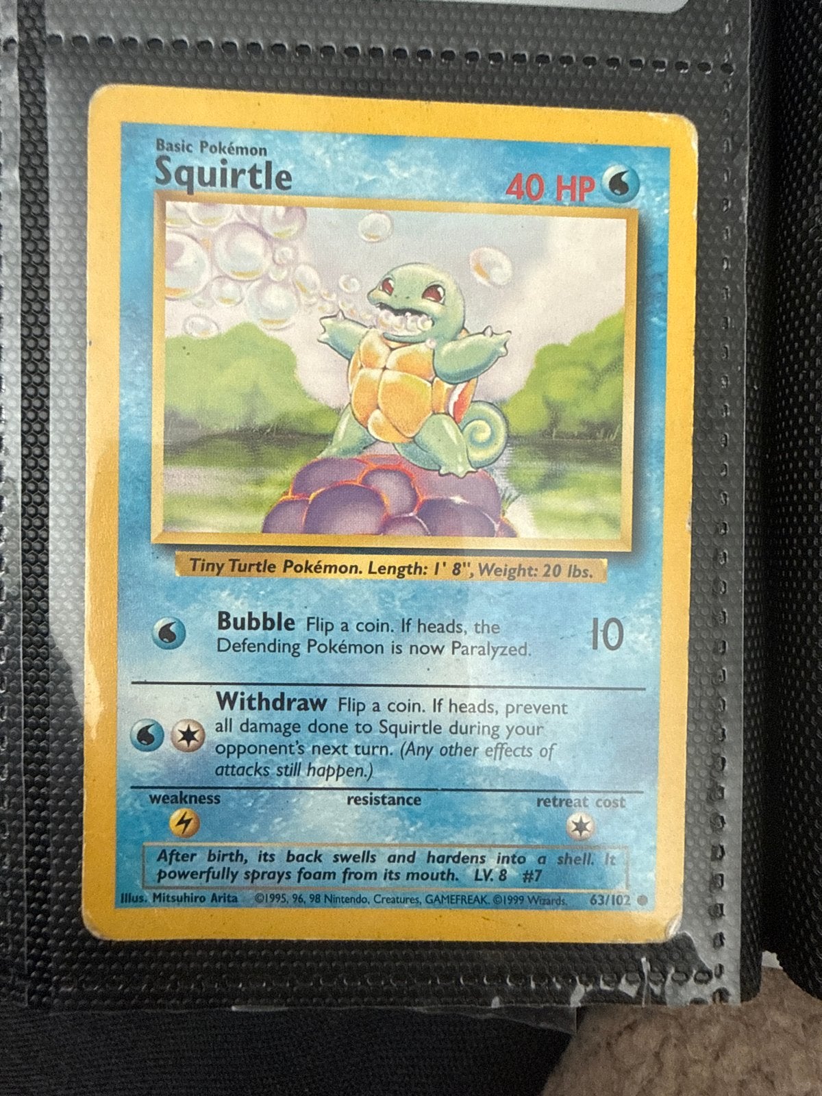Pokémon Kaart Squirtle 63/102 (1999 Wizards), Ophalen of Verzenden, Gebruikt, Losse kaart