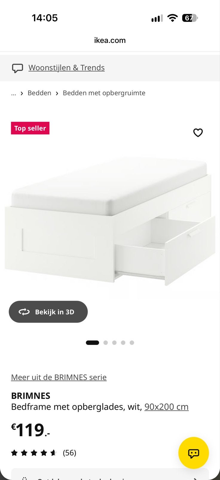 IKEA BRIMNES Bedframe wit met opberglades 90x200cm, Ophalen, Gebruikt, 90 cm, Eenpersoons