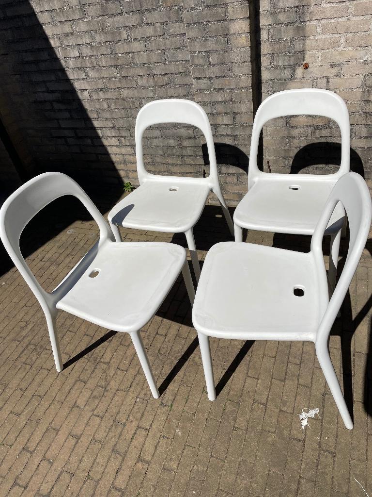4 urban witte ikea tuinstoelen, Ophalen, Gebruikt, Kunststof, Stapelbaar