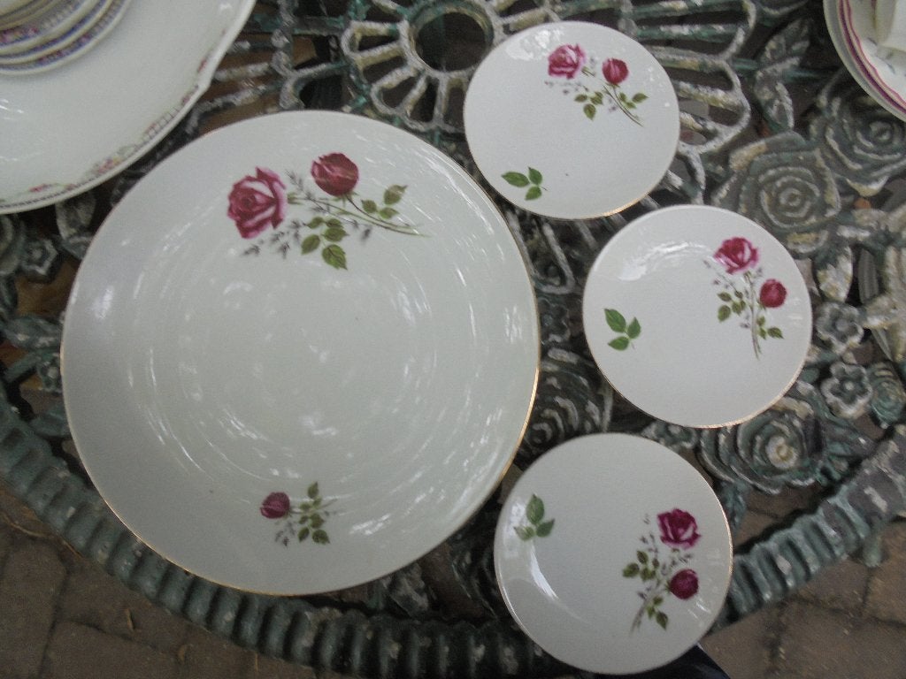 Petit Four setje met roze / rode roosjes, Ophalen of Verzenden