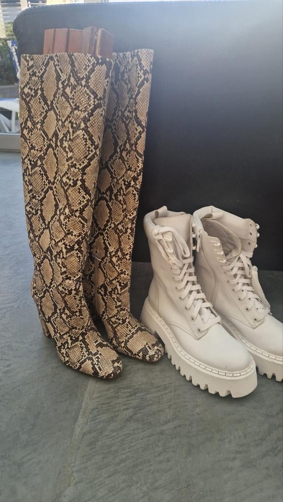 Zara nieuwe knielaarzen41 vetersboots ecru 40  12 ,50 p paar, Verzenden, Nieuw, Beige